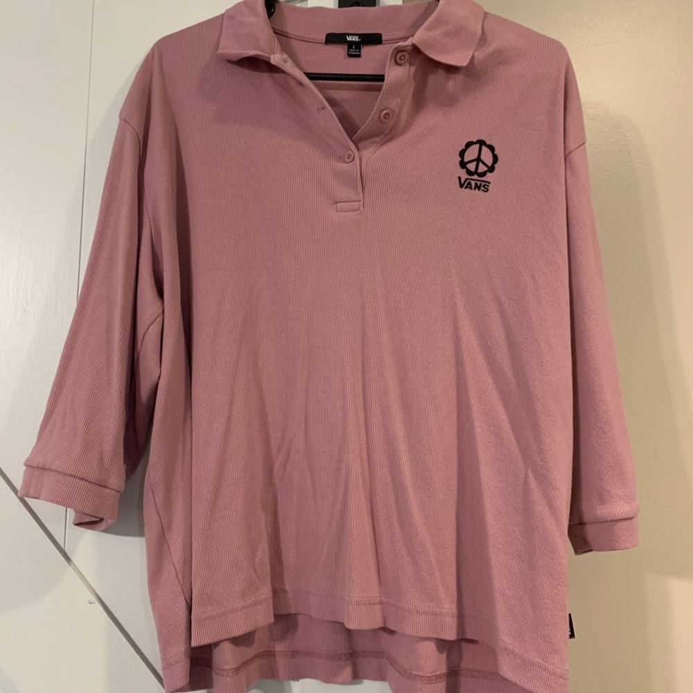 Vans Dusty Pink Polo Shirt with Peace Logo